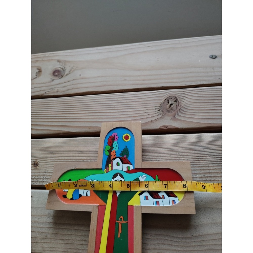 El Salvador Vintage Folk Art Jesus on Cross Hand Painted Wood Religious &Other‎ - Picture 6 of 16